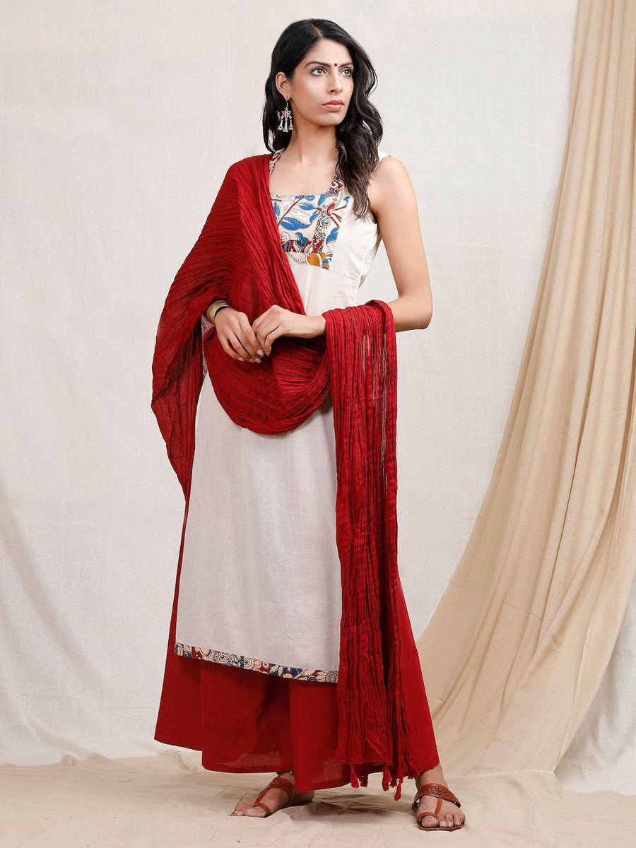 White suit with red cheap dupatta