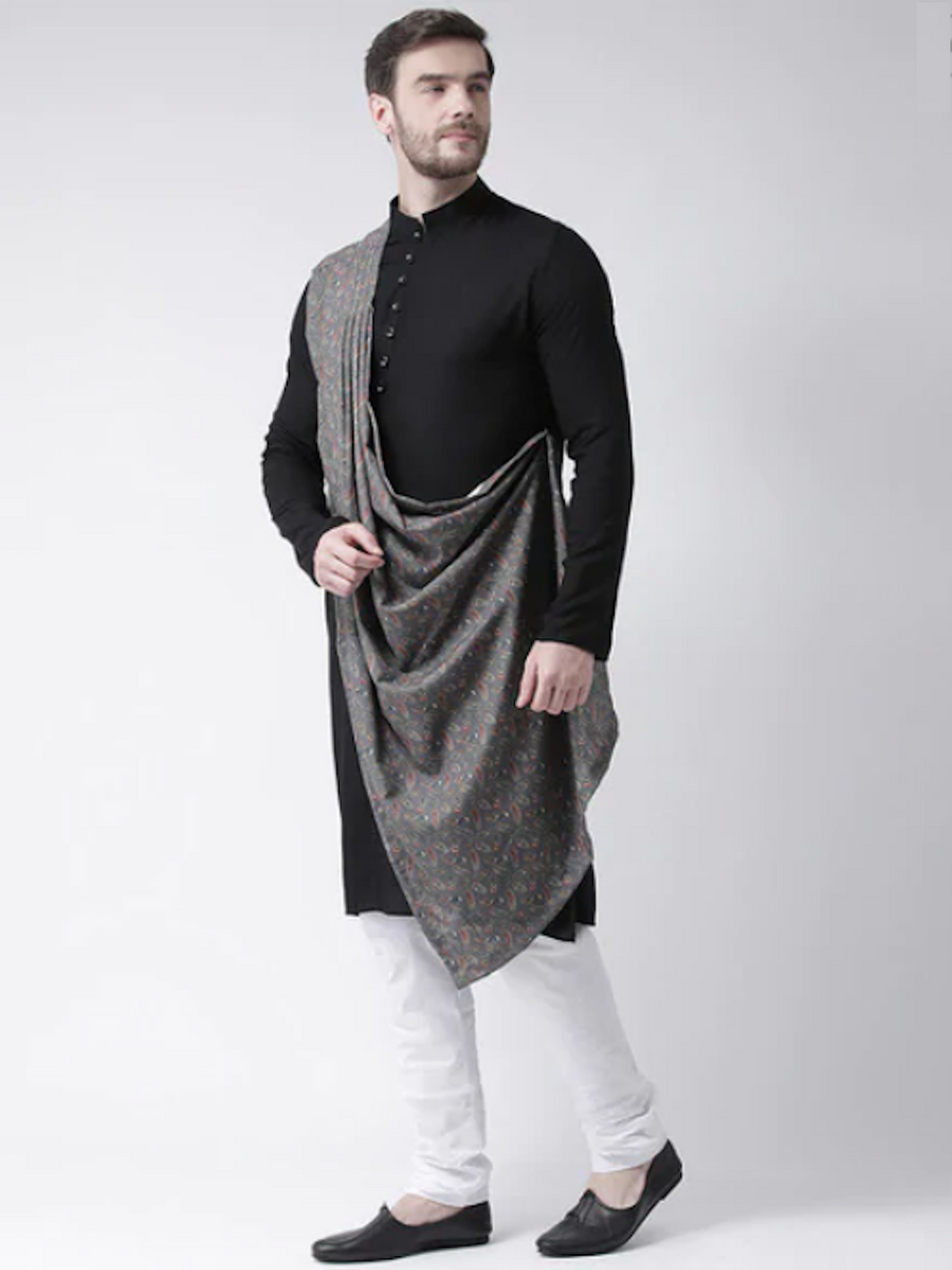 Black kurta pajama with best sale white shawl