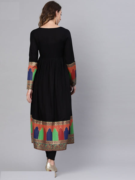 [Available] Anarkali in Black with Colourful Border Design (Size XXL)