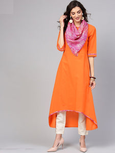 [Available] Designer Orange Kurta with Magenta Shawl