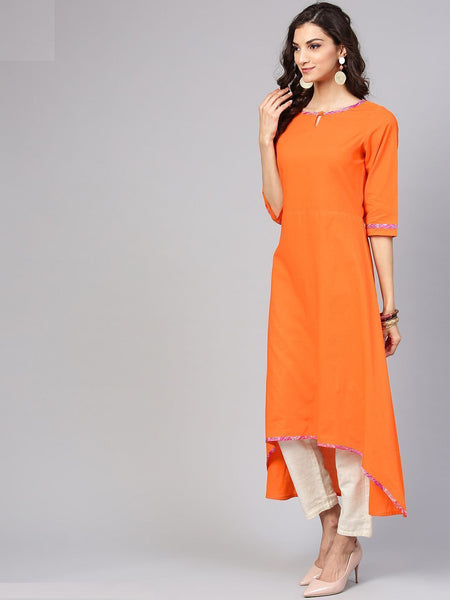 [Available] Designer Orange Kurta with Magenta Shawl