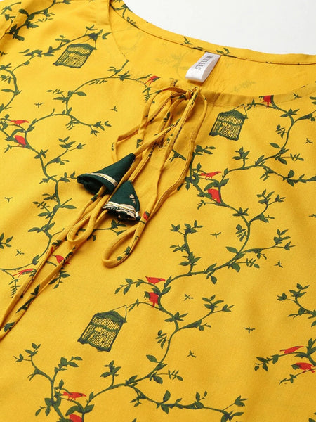 [Available] Mustard Kurta with Dark Green Skirt