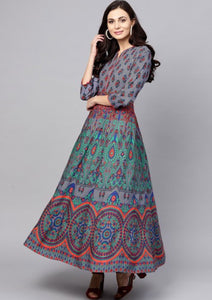 [SOLD OUT] Peacock Blue & Green Printed Maxi Dress