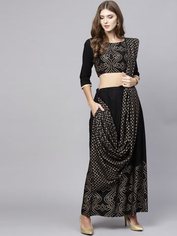 [SOLDOUT] Designer Black Saree with Palazzo [Free Size]
