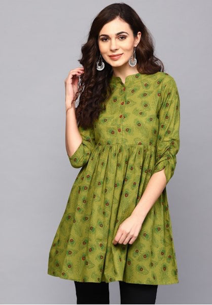 [SoldOut] Ethnic Green Tunic - Feather Print
