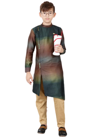 Boys Green Multicolour Print Designer Kurta Set [Pre-Order]