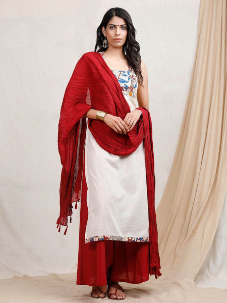 Designer White Kurta & Red Palazzo with Red Dupatta [Available] - ALL SIZES