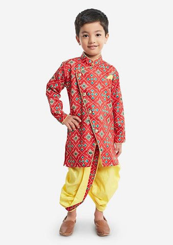 [Pre-Order] Red Top with Printed Yellow Dhoti Pants