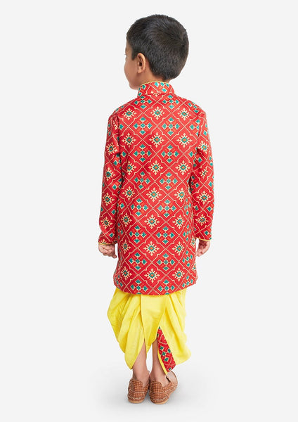 [Pre-Order] Red Top with Printed Yellow Dhoti Pants