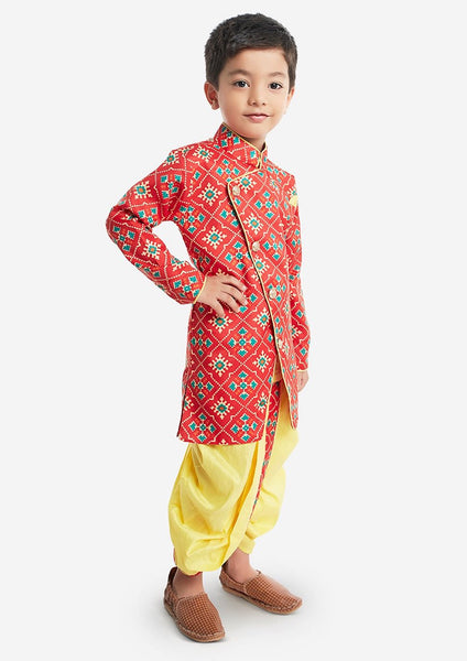 [Pre-Order] Red Top with Printed Yellow Dhoti Pants