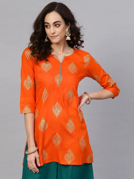[Available] Gold Embroidered Orange Kurti