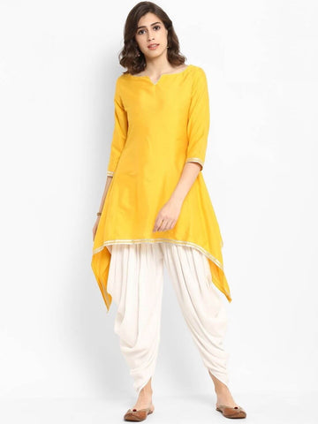 [Available] Yellow Slit Cut Design Kurta with White Dhoti Pants Set