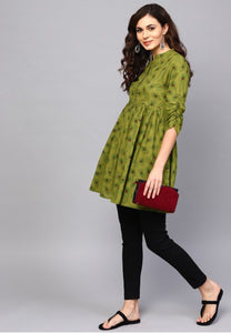 [SoldOut] Ethnic Green Tunic - Feather Print