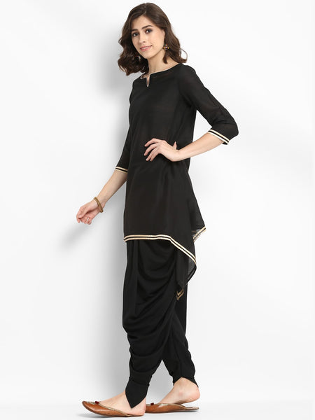 [Available] Black Slit Cut Design Kurta with Black Dhoti Pants Set