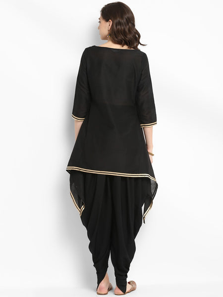 [Available] Black Slit Cut Design Kurta with Black Dhoti Pants Set