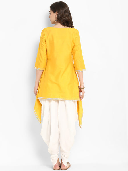 [Available] Yellow Slit Cut Design Kurta with White Dhoti Pants Set