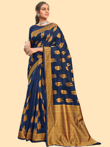 [Available] ANAYA: Medallion Yellow & Navy Blue Saree