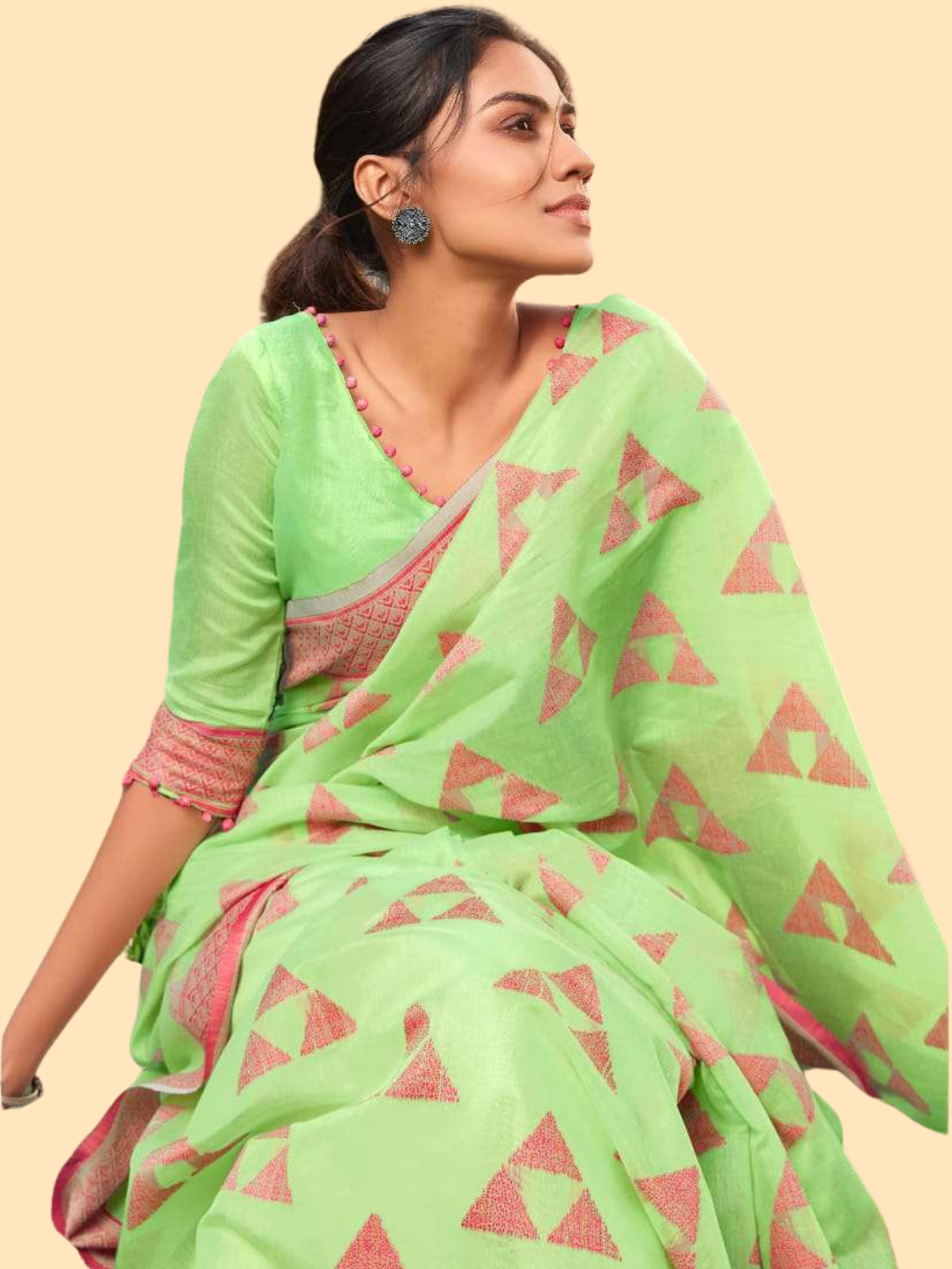 [Available] ANAYA: Emerald Green & Rosy Pink Saree