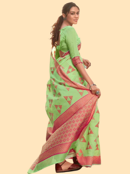 [Available] ANAYA: Emerald Green & Rosy Pink Saree