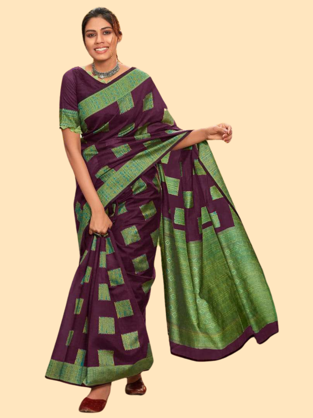[Available] ANAYA: Lime Green & Imperial Purple Saree