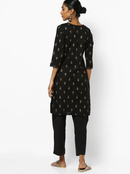 [Available] Black Kurta with Floral Prints