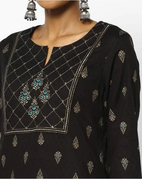 [Available] Black Kurta with Floral Prints