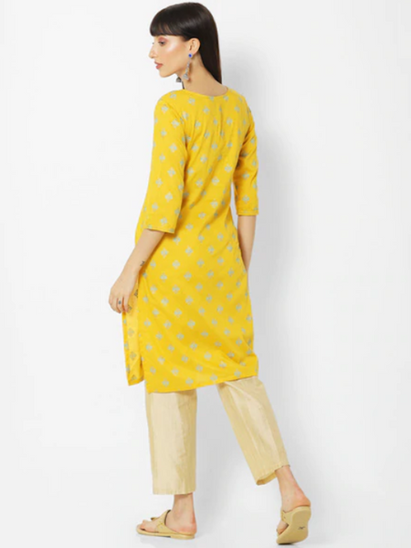 [Available] Yellow Kurta with Floral Prints