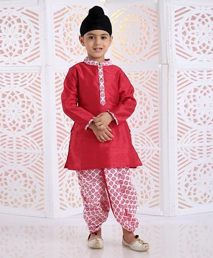 Red and White Printed Kurta with Dhoti [Pre-Order]