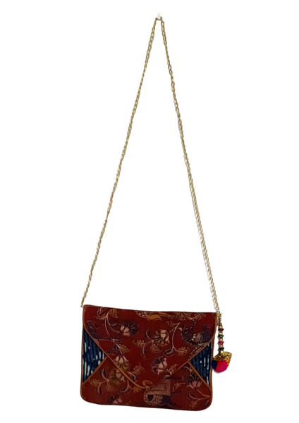 Female Printed Red  Ikkat Clutch Bag