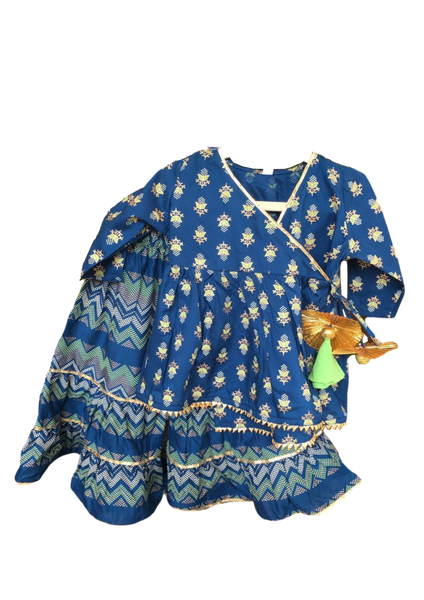 [Available] Girls Blue Anarkali Top with Skirt Set [Size: 7-8 yrs]
