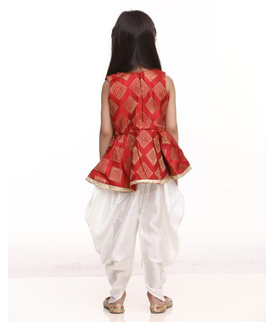 Red Embroidered Peplum Top With Dhoti Pants – Agashe