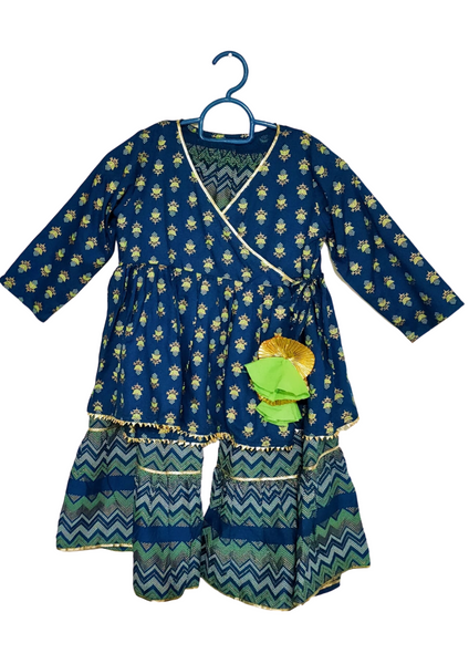 [Available] Girls Blue Anarkali Top with Skirt Set [Size: 7-8 yrs]