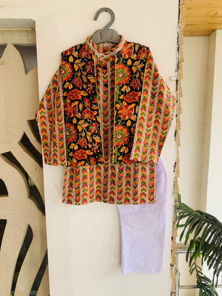 [Available] Boys Orange Brown Nehru Kurta Set (3 piece suit)