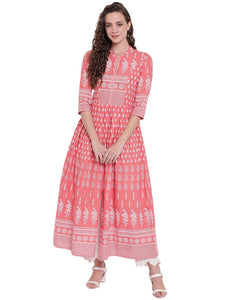 [Available] Pink Printed Flared Kurta [sizes: up to 6XL]