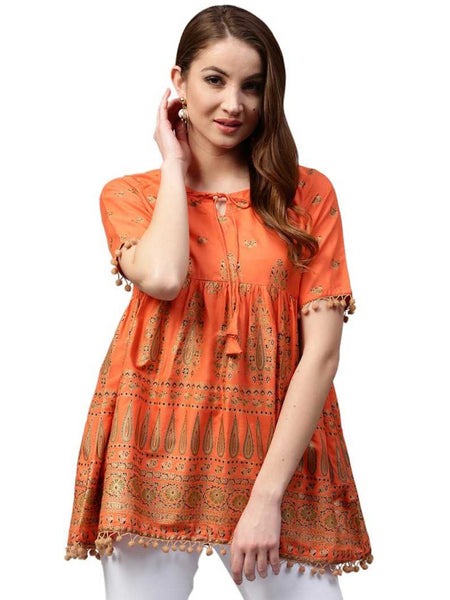 [Available] Orange Ethnic Top with Dangling Lace Details - Last 2 pieces