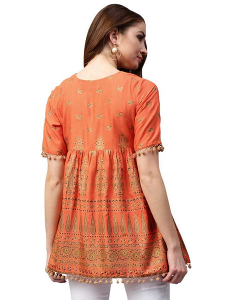 [Available] Orange Ethnic Top with Dangling Lace Details - Last 2 pieces