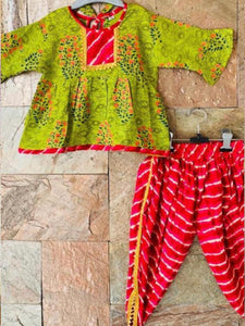 [Available] Girls Green Top with Red Tulip Pants Set [ALL SIZES]