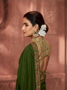 Party Wear : Embroidered Green Saree with Designer Blouse [Available]