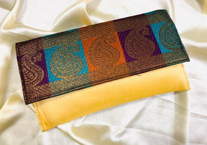 Multicolour Yellow Raw Silk Ladies Clutch Bag [In-Stock]