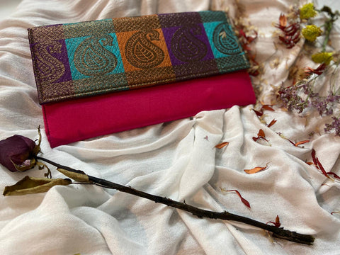 Multicolour Maroon Raw Silk Ladies Clutch Bag [In-Stock]