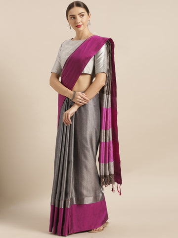 Metallic Silver & Pink Solid Border Saree [PreOrder]