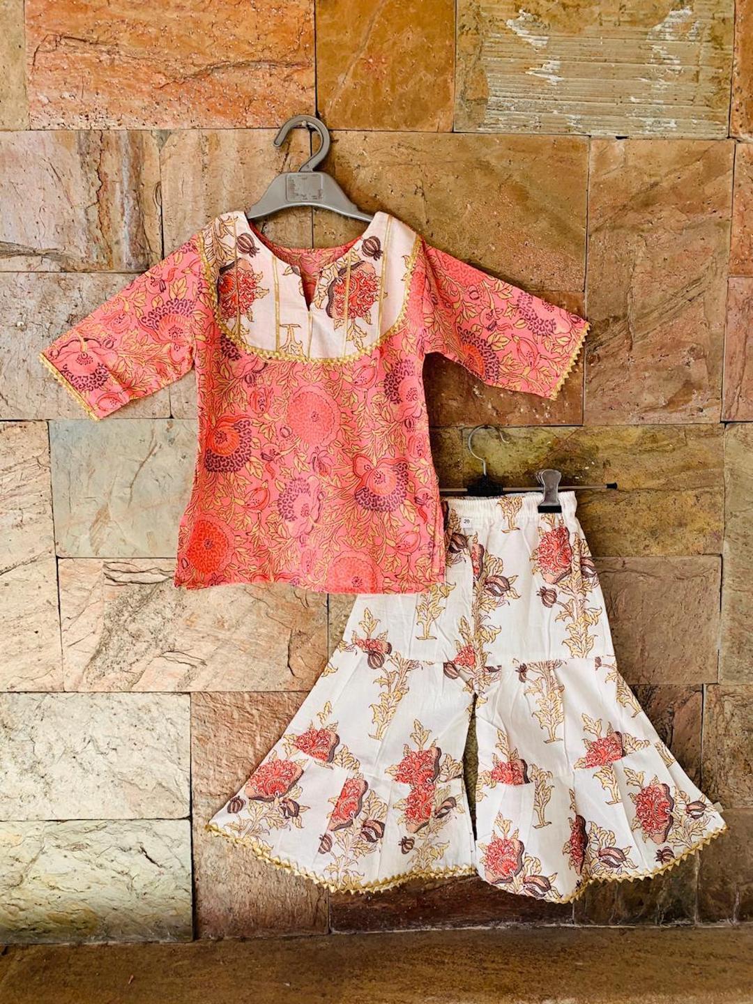 [Available] Girls Pink Designer Top with White & Pink Palazzo Set [ALL SIZES]