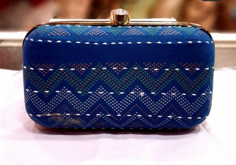 Ethnic Clutch Box with Chain Strap_Blue
