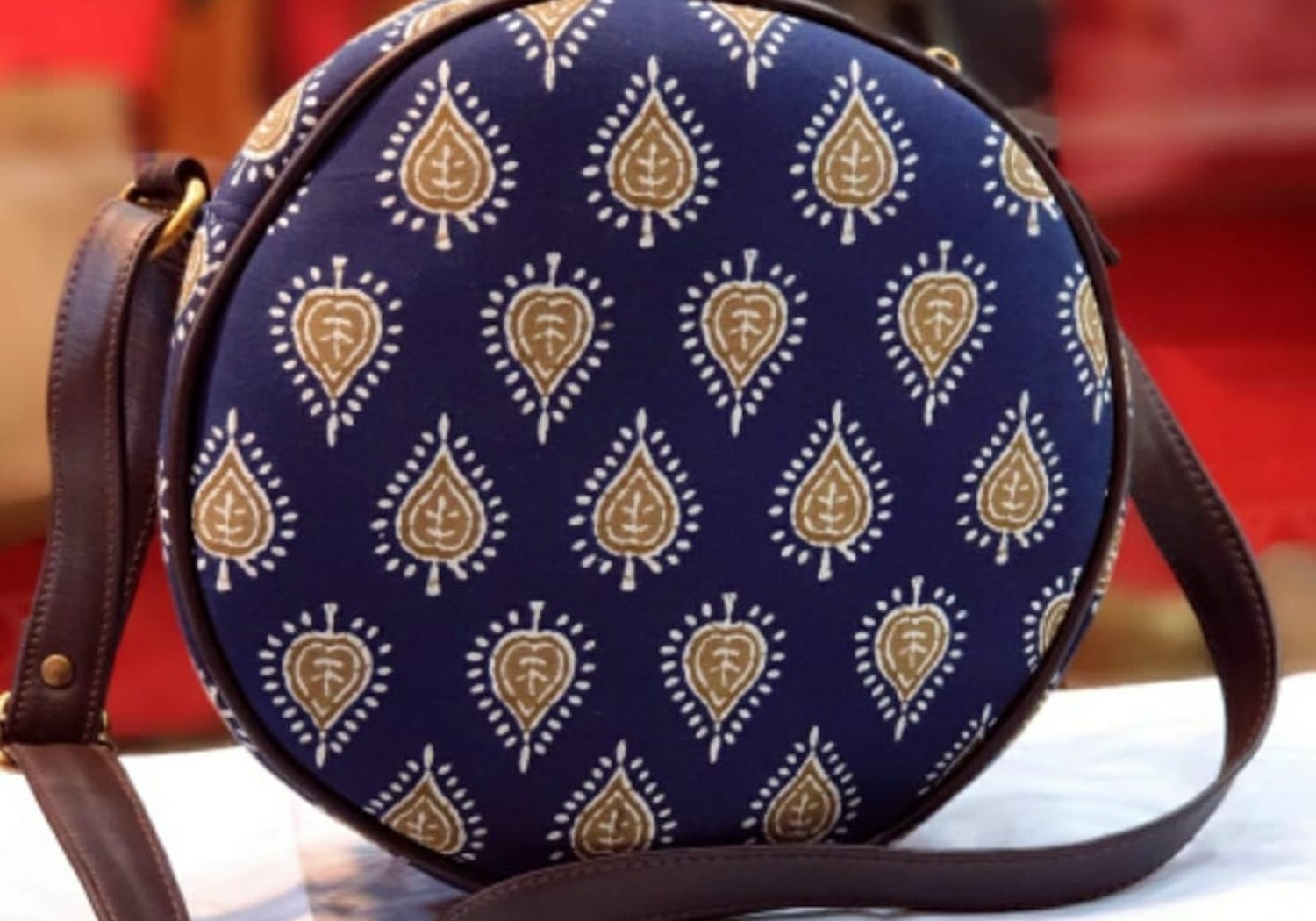 Ikkat Round Sling Bag_Blue – Navastrani Boutique