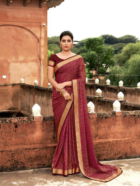 AVANTIKA: Maroon Patterned Designed Saree with Solid Colour Blouse [SoldOut]