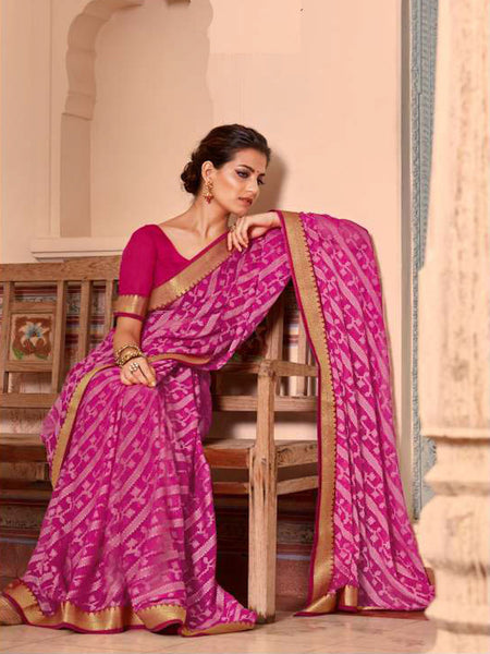 AVANTIKA: PinK Patterned Designed Saree with Solid Colour Blouse [Available]