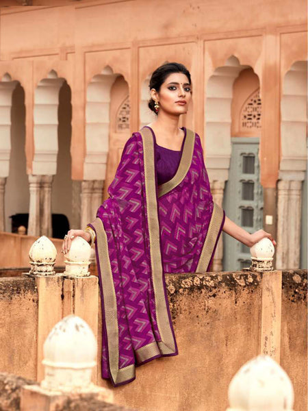 AVANTIKA: Purple Patterned Designed Saree with Solid Colour Blouse [Available]