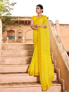 AVANTIKA: Yellow Patterned Designed Saree with Solid Colour Blouse [Available]