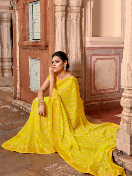 AVANTIKA: Yellow Patterned Designed Saree with Solid Colour Blouse [Available]