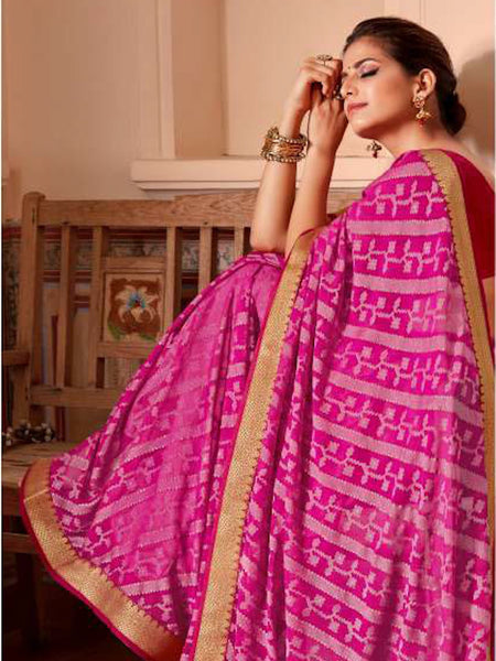 AVANTIKA: PinK Patterned Designed Saree with Solid Colour Blouse [Available]
